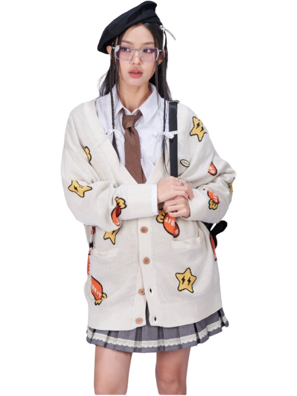 Bad Rabbit Club Oversized Cream Carrot Cardigan Sweater Size Medium